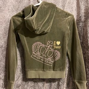 Juicy Couture Cropped Army Green Velour Zip-up Jacket